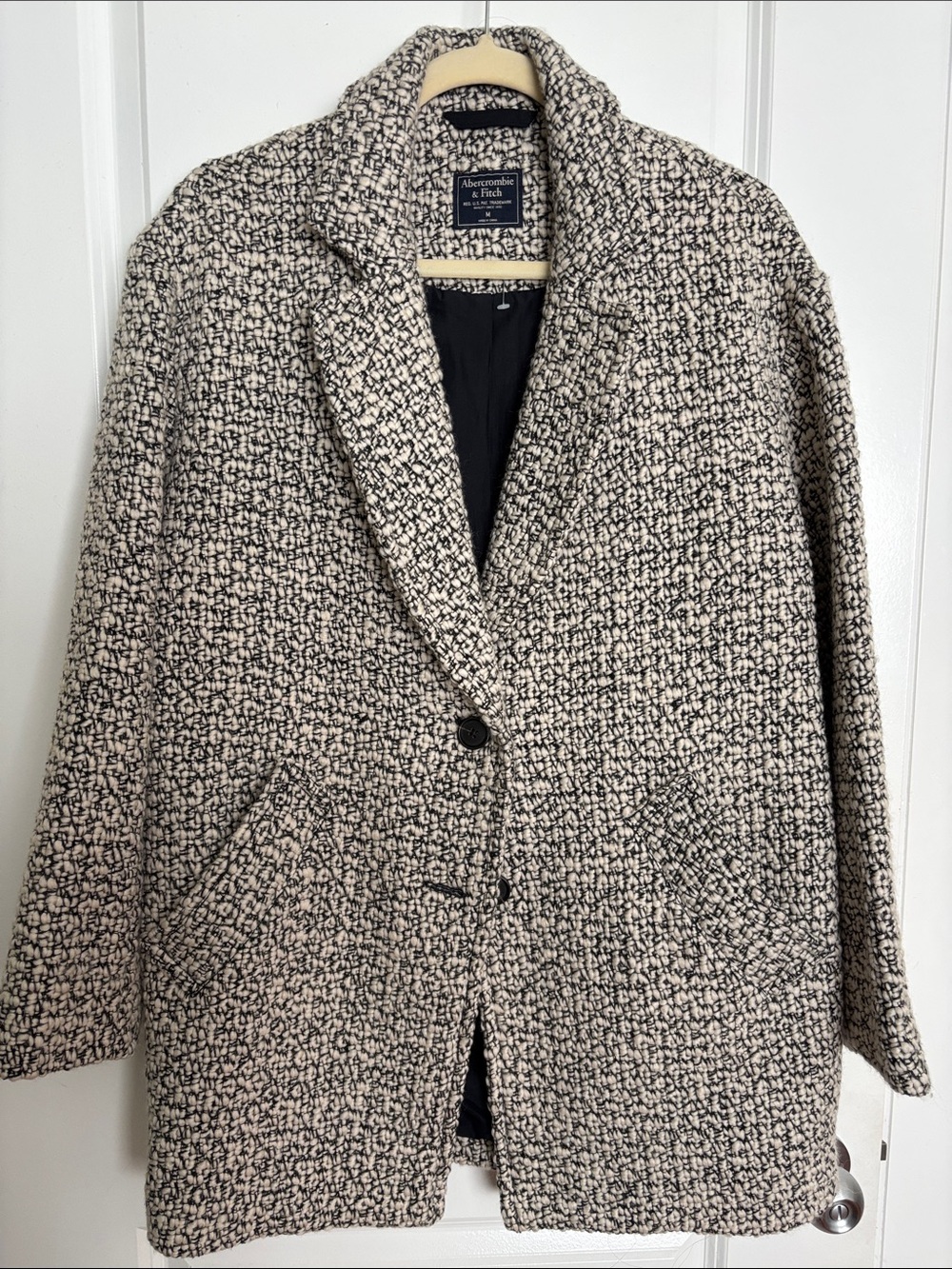 Abercrombie & Fitch Black and Cream Bouclé Pea Coat